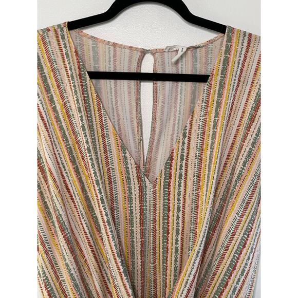 BCBGeneration Abstract Striped Twist Front Romper Multi Rainbow Boho Women M - Picture 3 of 12